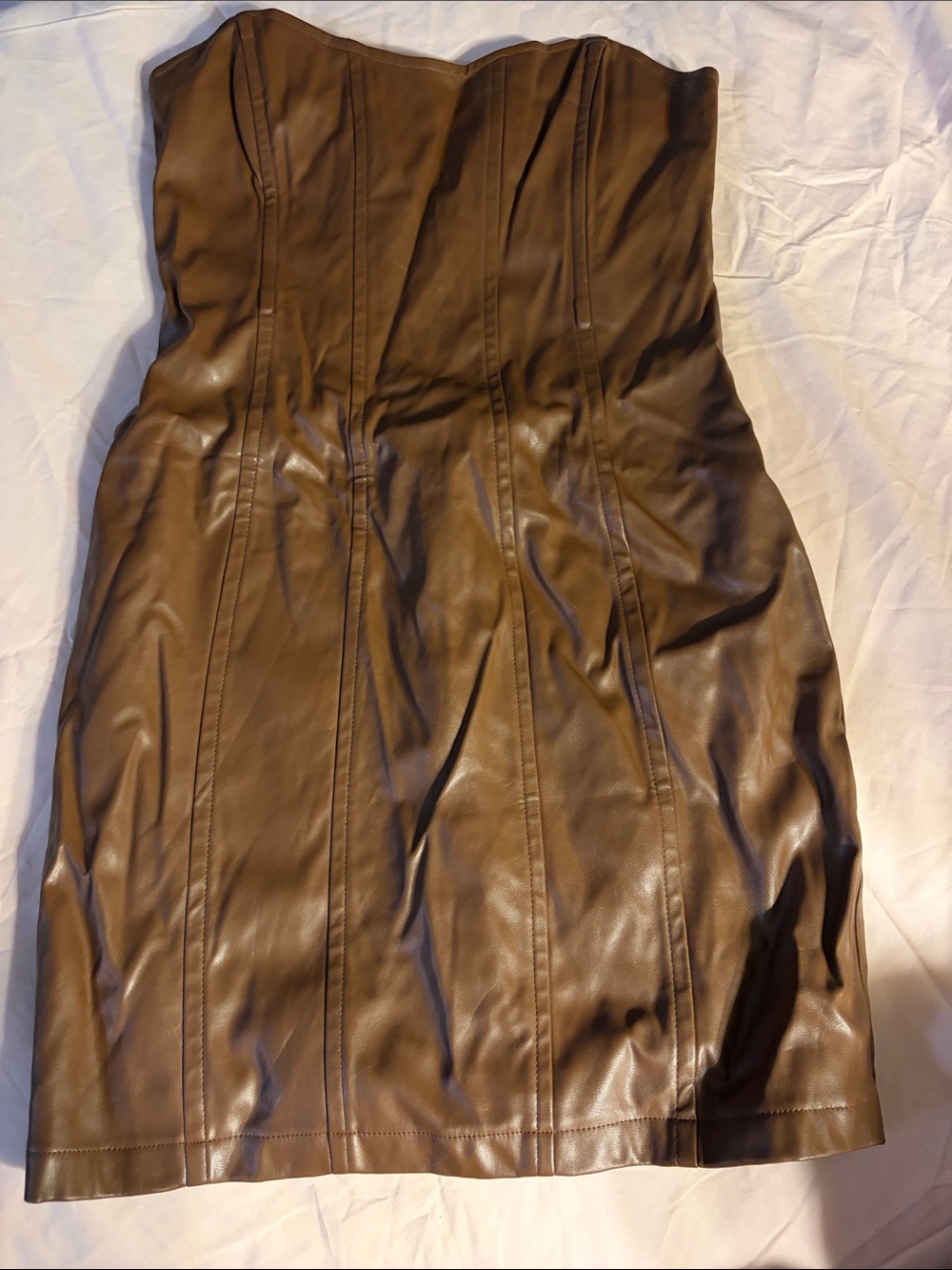 Princess Polly Strapless Faux Leather Mini Dress in Brown